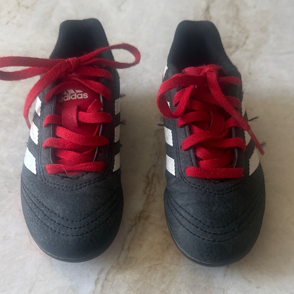 adidas Kids Black Sneakers with Red Laces and White Stripes